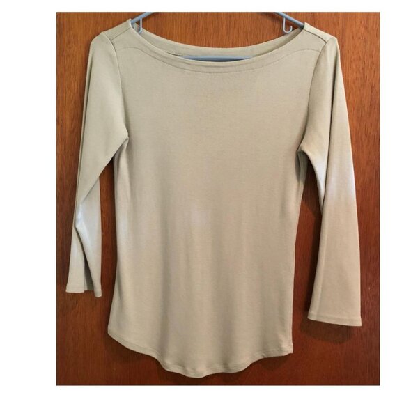 Andrea Jovine Tops - Andrea Jovine, Light Olive Green, 3/4 Sleeve, Boat Neck, Jersey, Size: Medium